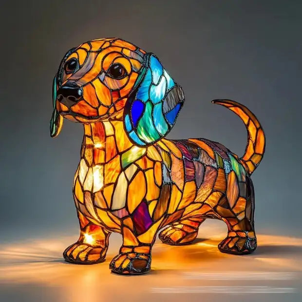 Prismatic dachshund lamp glowing